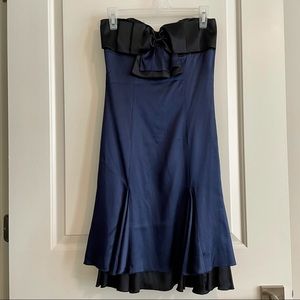 Bebe Black/Midnight Blue Satin Strapless Dress